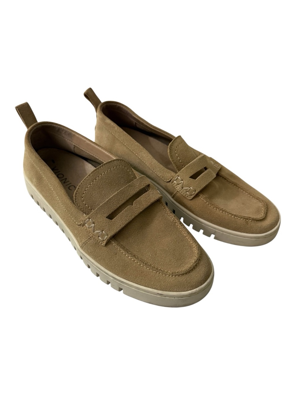 Vionic Uptown Suede Loafers Women’s 7.5 Sand Beige Comfort Penny Slip On Shoes